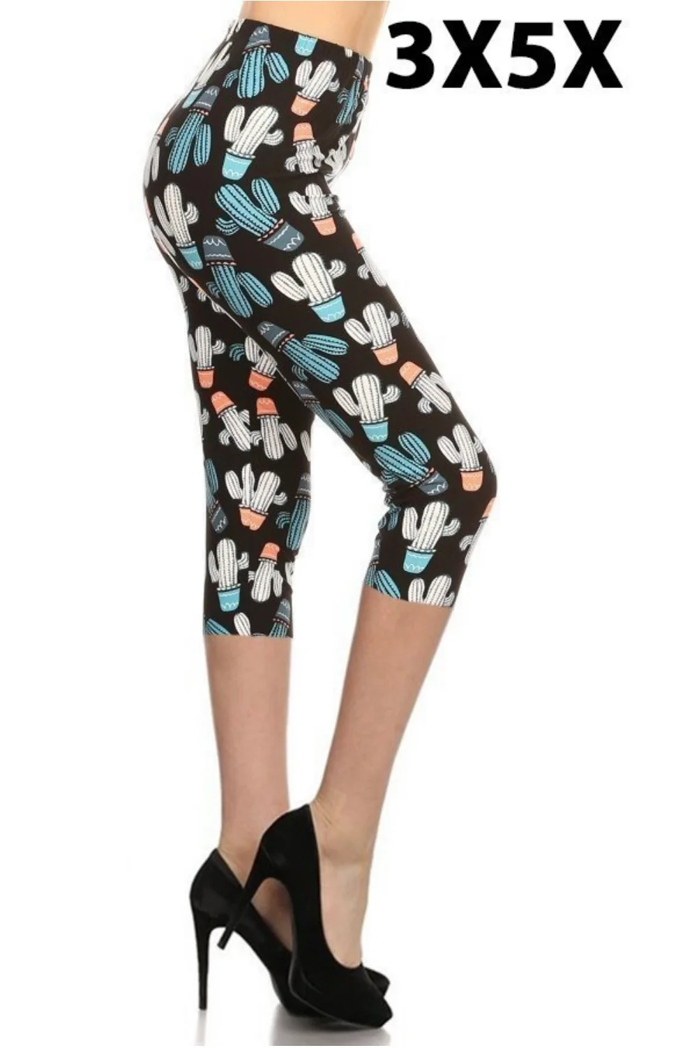 LEG-6 {Cactus Garden} Cactus Print Capri Leggings EXTENDED PLUS SIZE 3X/5X - Image 2