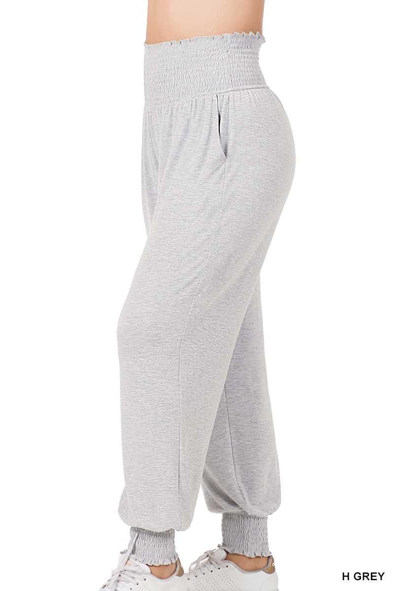 BT-99 {Fast Forward} H. Grey Smocked Waist Jogger Pants PLUS SIZE 1X 2X 3X - Image 2