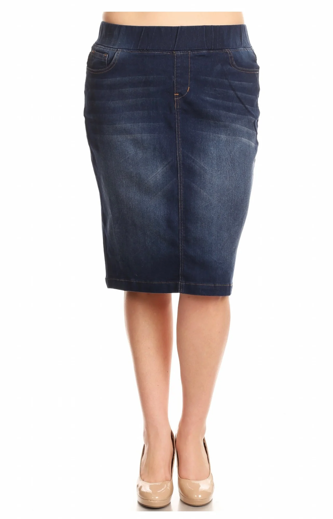 LEG-16 {Feeling The Vibe} Dark Indigo Wash Stretch Denim Skirt EXTENDED PLUS SIZE 4X 5X - Image 2