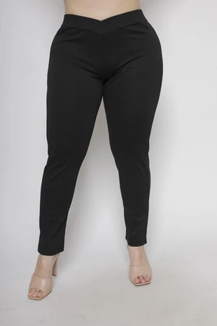 LEG-53 {Keen On You} Black Ponte V Waist Skinny Pants PLUS SIZE XL 2X 3X - Image 3