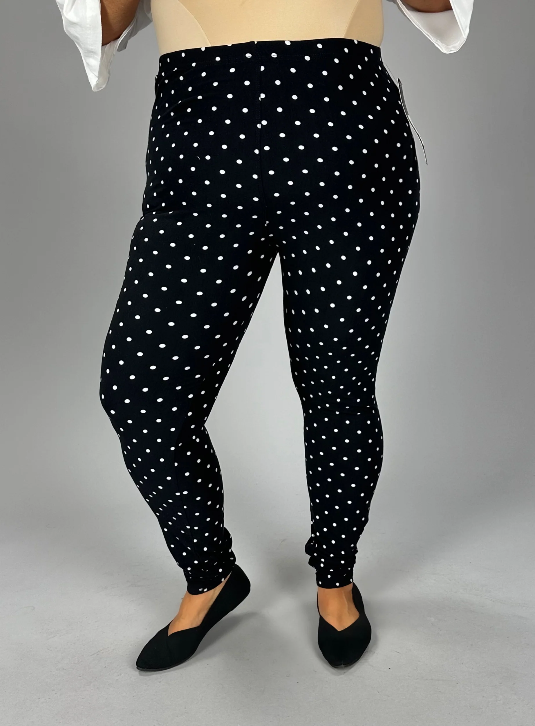 LEG-63 {Seeing Spots} Black Leggings w/White Polka Dots  EXTENDED PLUS SIZE 3X/5X - Image 3