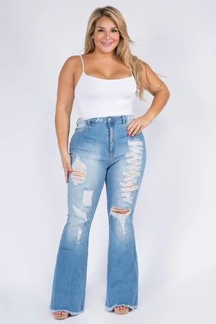 BT-99 {The Map} Med. Blue Distressed Flare Jeans PLUS SIZE 1X 2X 3X - Image 3