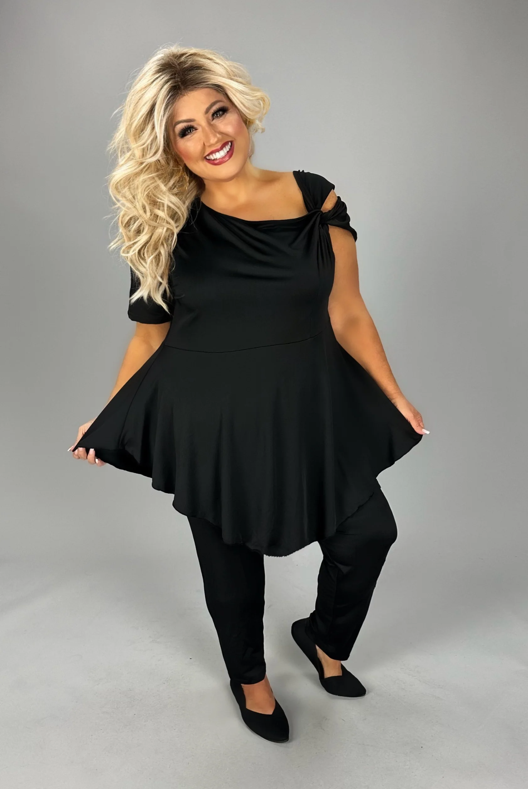 SET {A Little Flirtation} Black Open Shoulder Pant Set CW PLUS SIZE 1X 2X 3X - Image 2