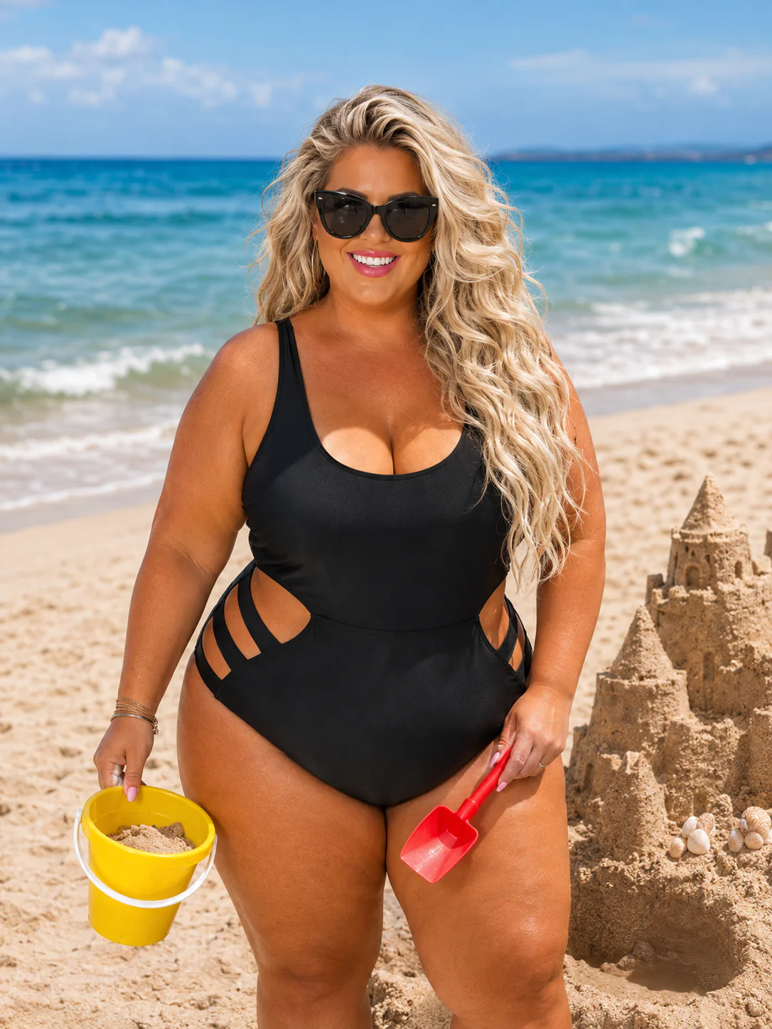 SWIM-G {Beach Cutie} Black One Piece Cutout Swimsuit PLUS SIZE 1X 2X 3X