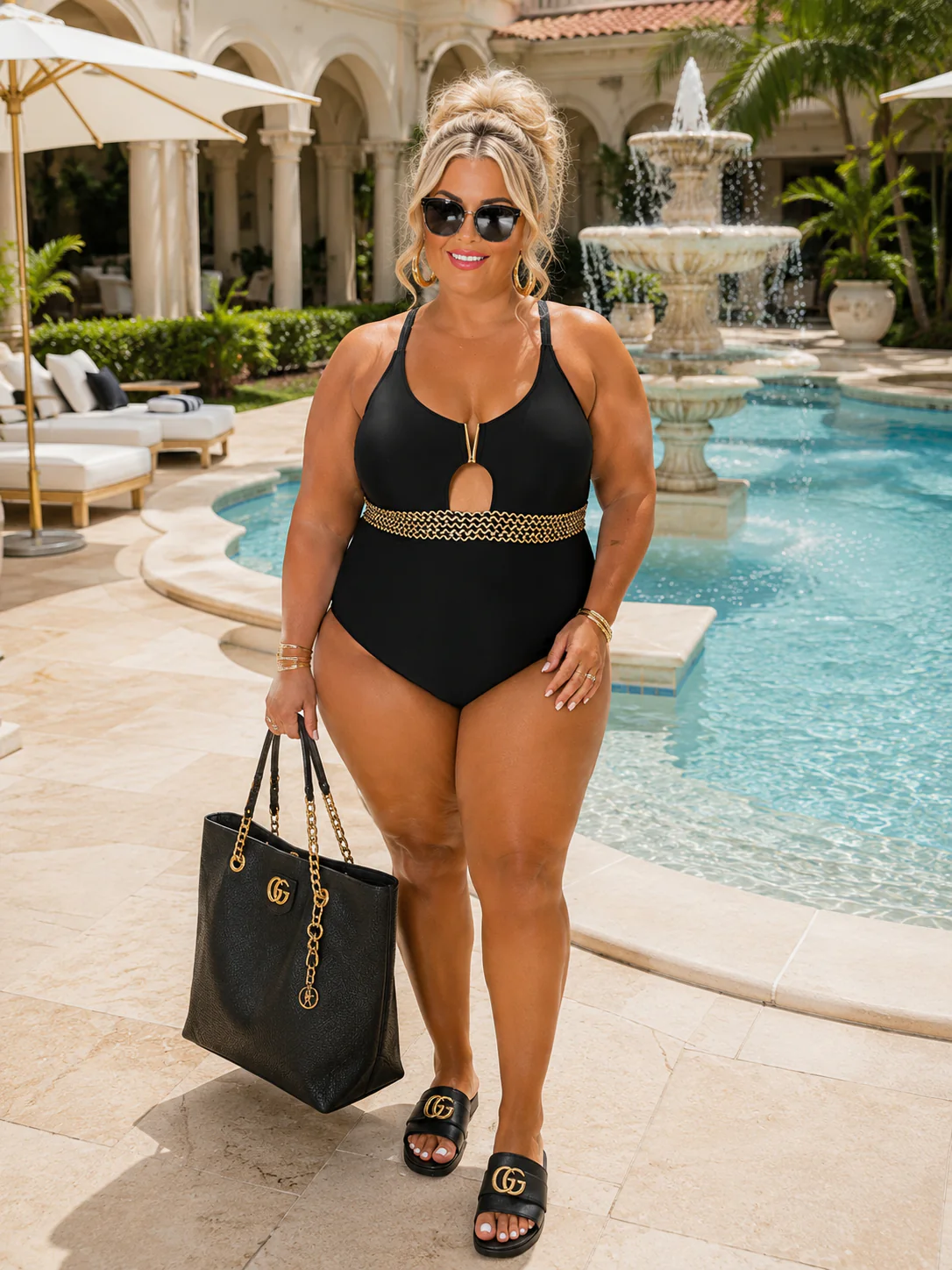 SWIM-K {Exact Moment} Black/Gold One Piece Swimsuit PLUS SIZE 3X