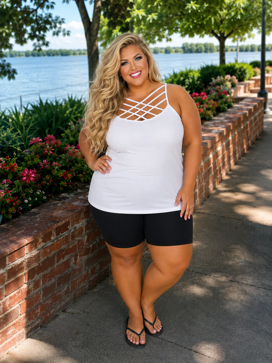 TANK {Uptown Girl} WHITE Caged Neck Shaper Tank PLUS SIZE 1X/2X 2X/3X